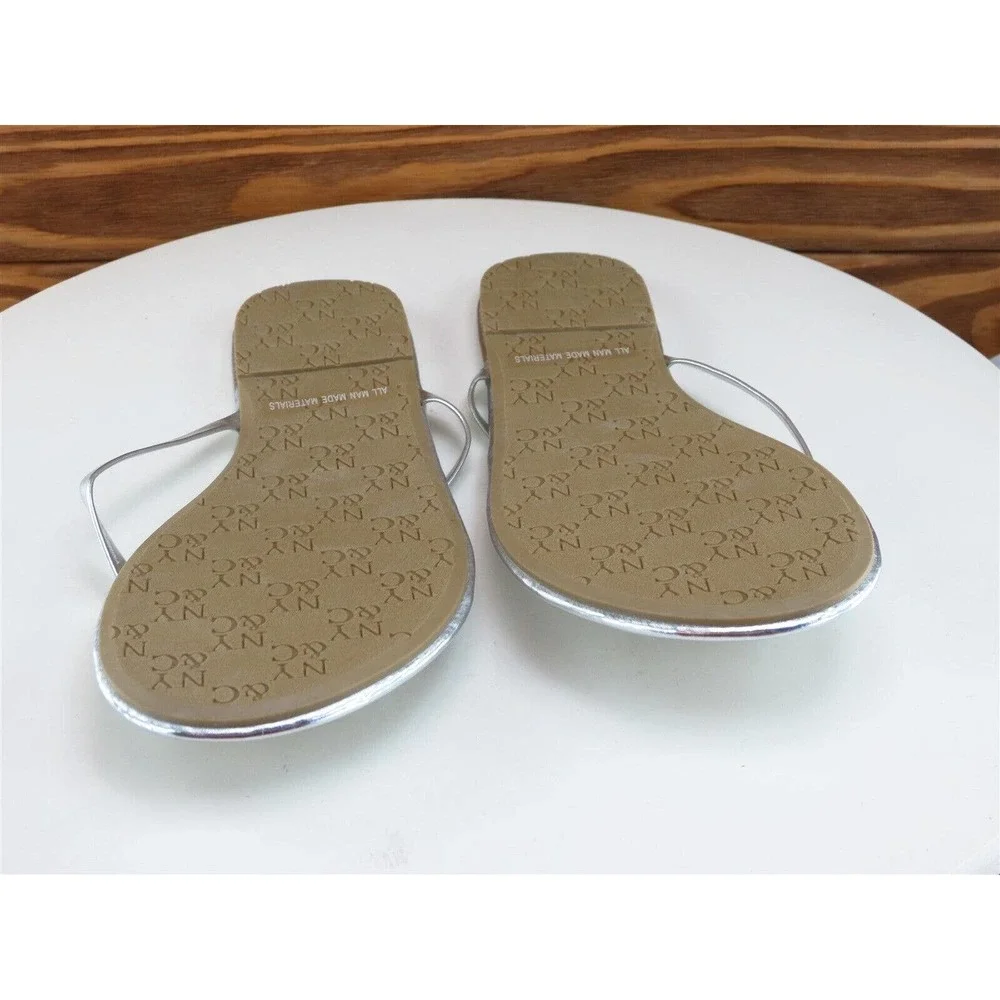 NY&C Size 6 M Women Sandal Flip Flop Silver Synthetic‎